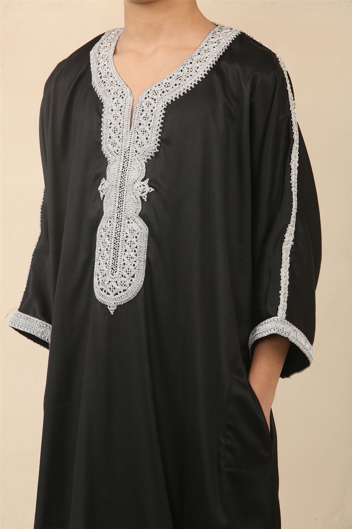 Boys Moroccan Thobe Short Sleeve Gandoura Embroidery Kaftan Jubba