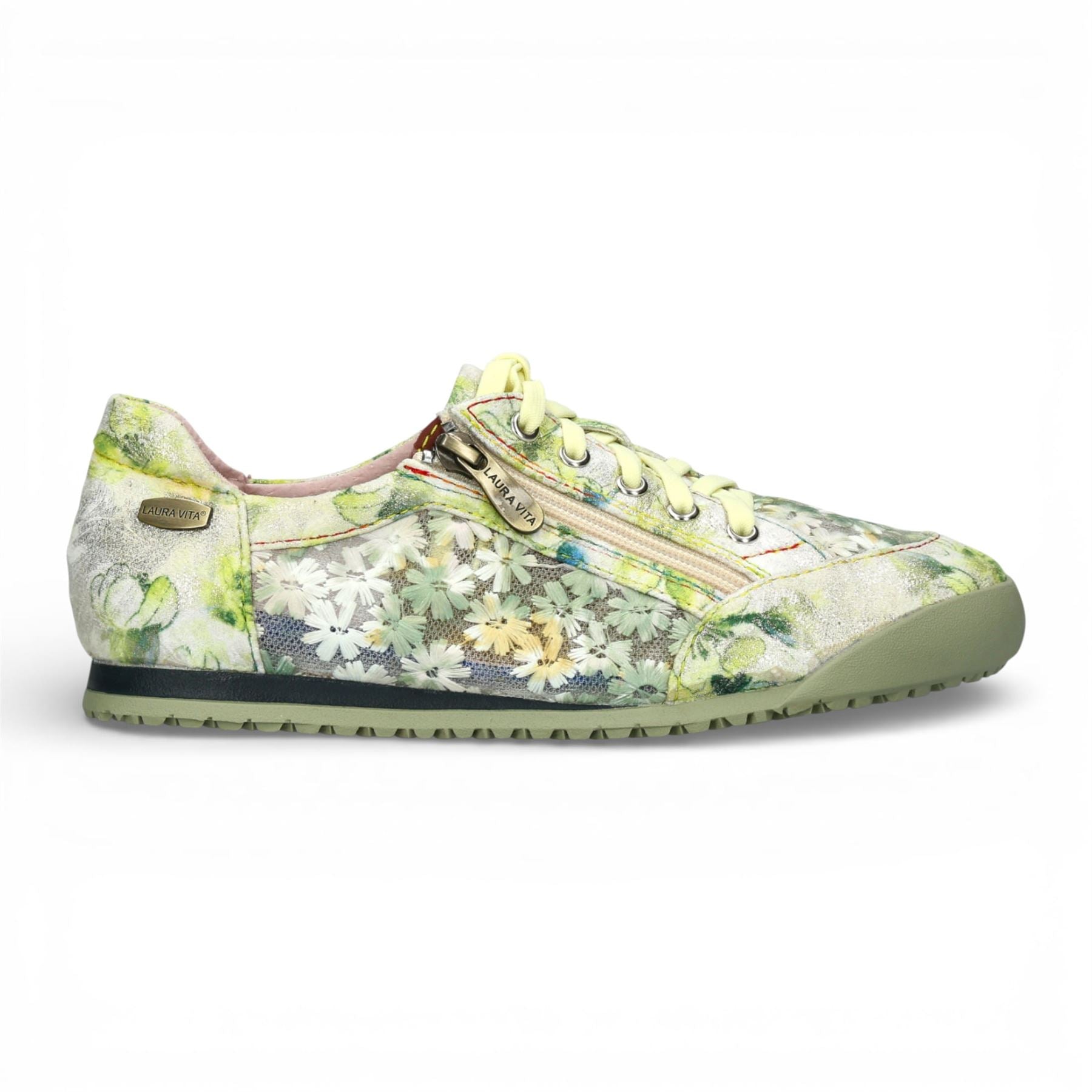 Tivanao 05 - Women's Yellow Floral Leather Sneakers