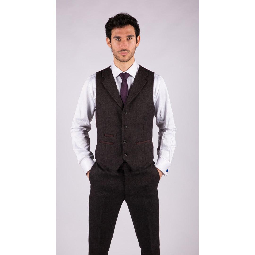 Mens Herringbone Tweed 3 Piece Suit Purple Plum Tailored 1920s Vintage Blinders - Knighthood Store