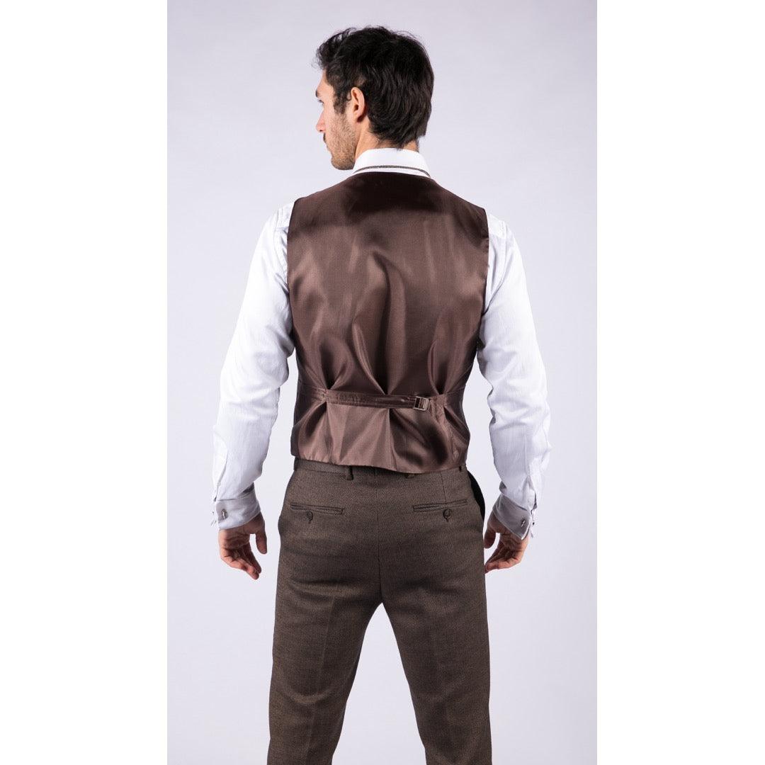 Mens Herringbone Tweed 3 Piece Suit Brown Classic Vintage Tailored Wedding Blinders - Knighthood Store