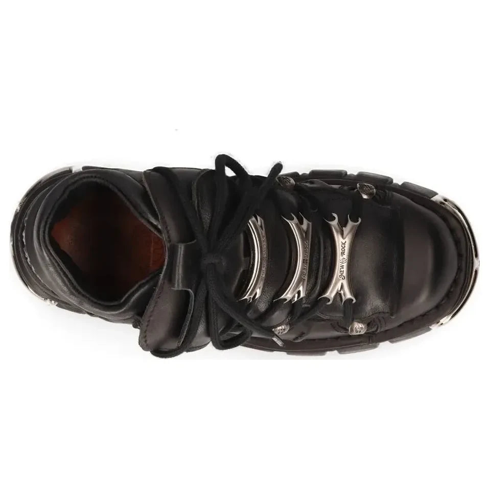 New Rock M106-s1 Unisex Metallic Black Leather Gothic Boots