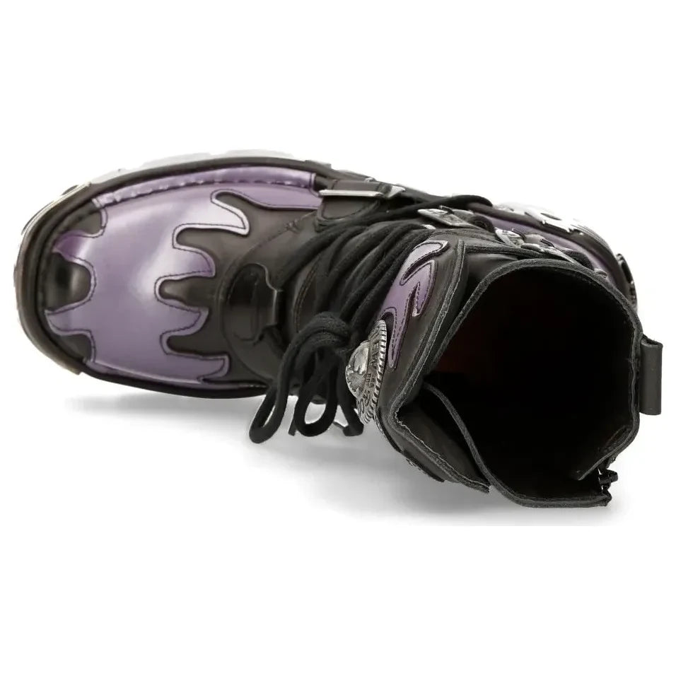 Men's New Rock M-591-s5 Purple Flame Boots Black Leather Gothic