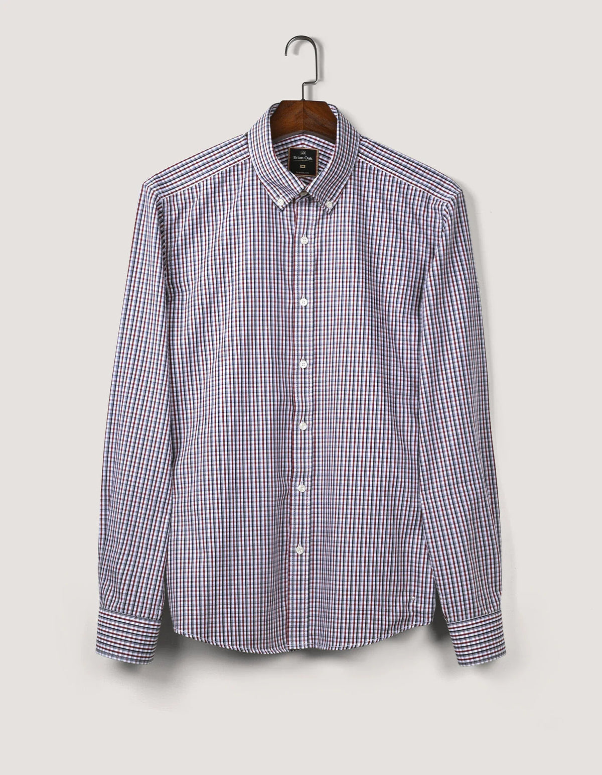 Brian Oak Men's Casual Checkered Shirt - Dark Maroon Cotton