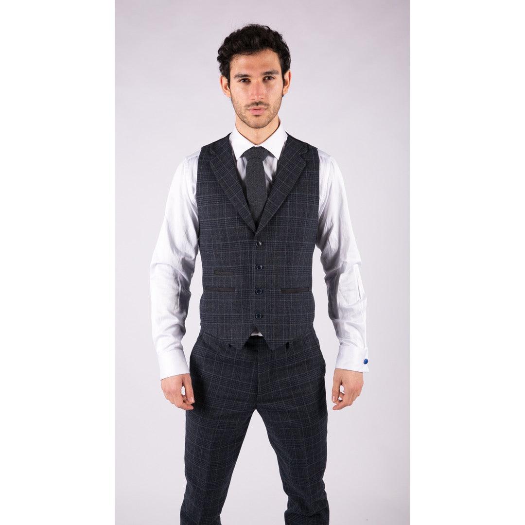 Mens Tweed 3 Piece Suit Blue Check Vintage 1920s Gatsby Blinders Tailored Fit - Knighthood Store