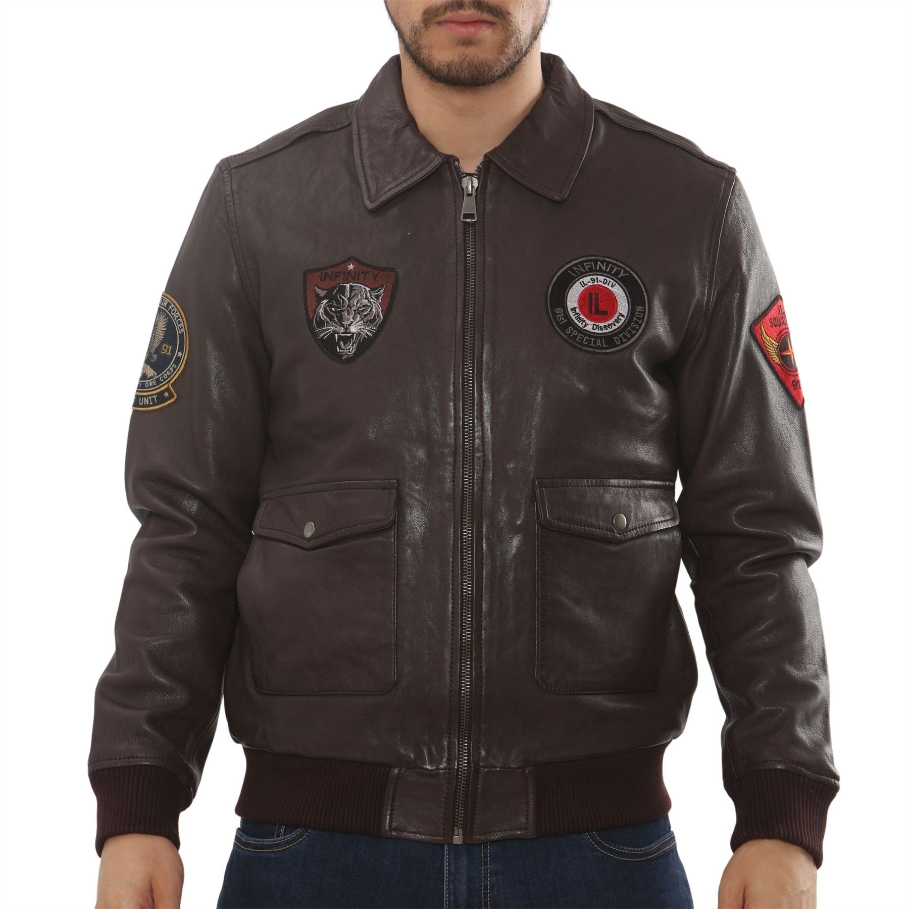 Men's Leather Bomber Jacket Pilot Air Force Style
