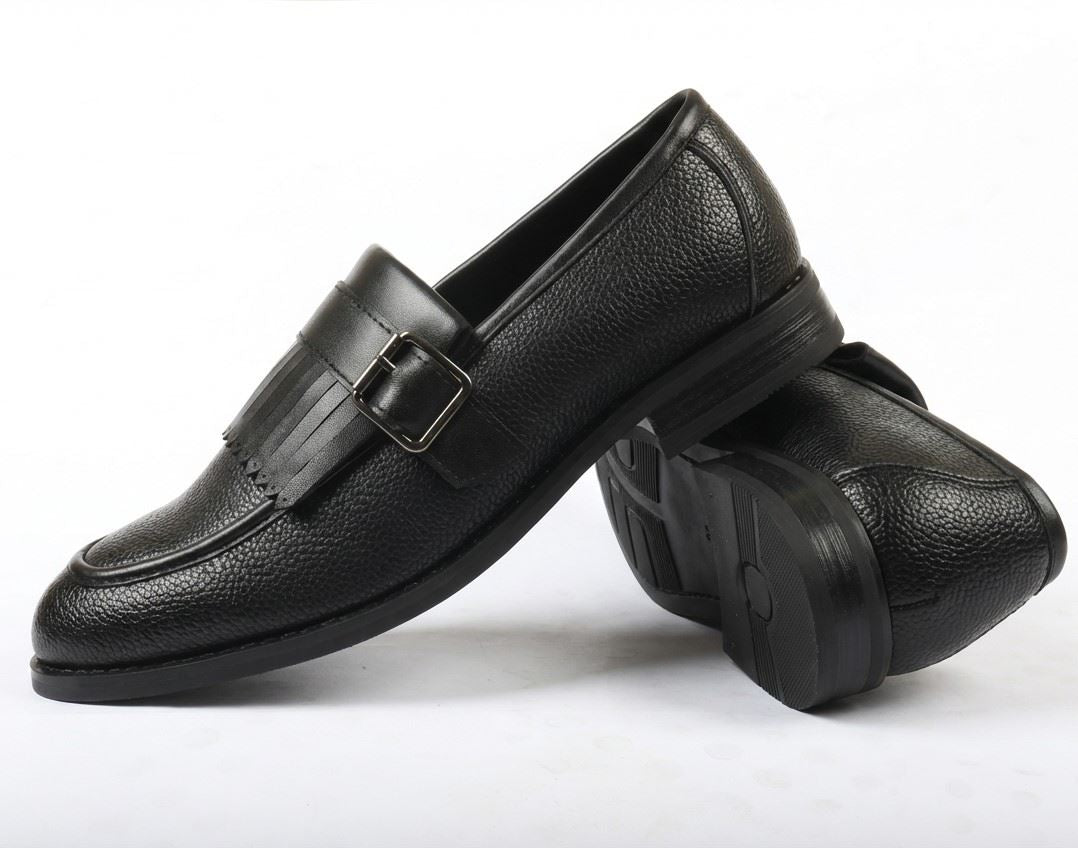 Men’s PU Leather Kiltie Loafers Fringe Monk Strap Slip-On Dress Shoes