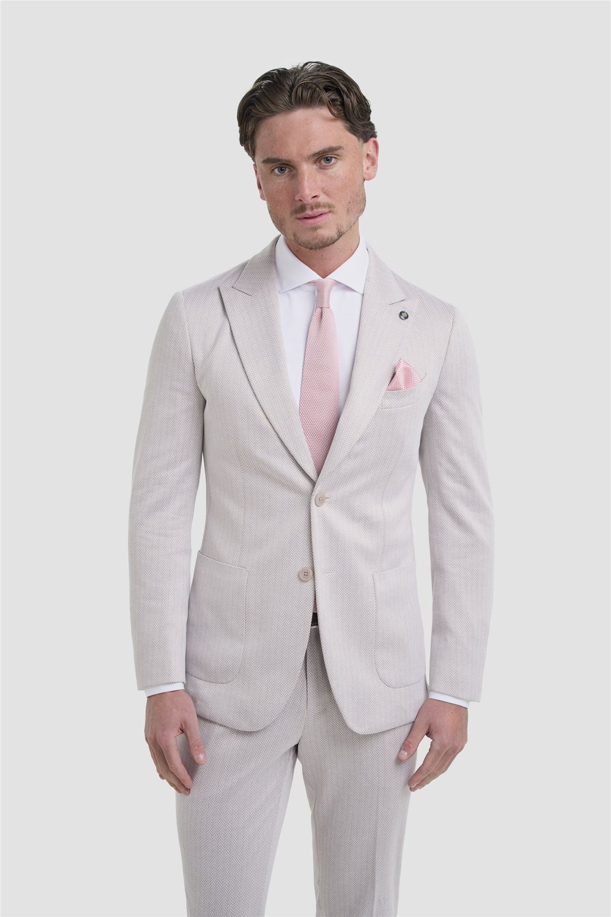 Vasco - Men's Beige Herringbone Blazer