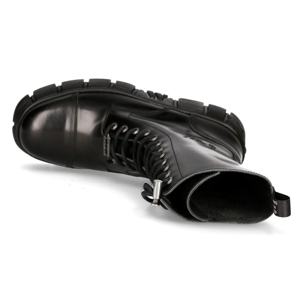 New Rock M-WALL127N-C1 Boots Black Leather Wall Rock Biker Mid-Calf Tower Boots - Knighthood Store