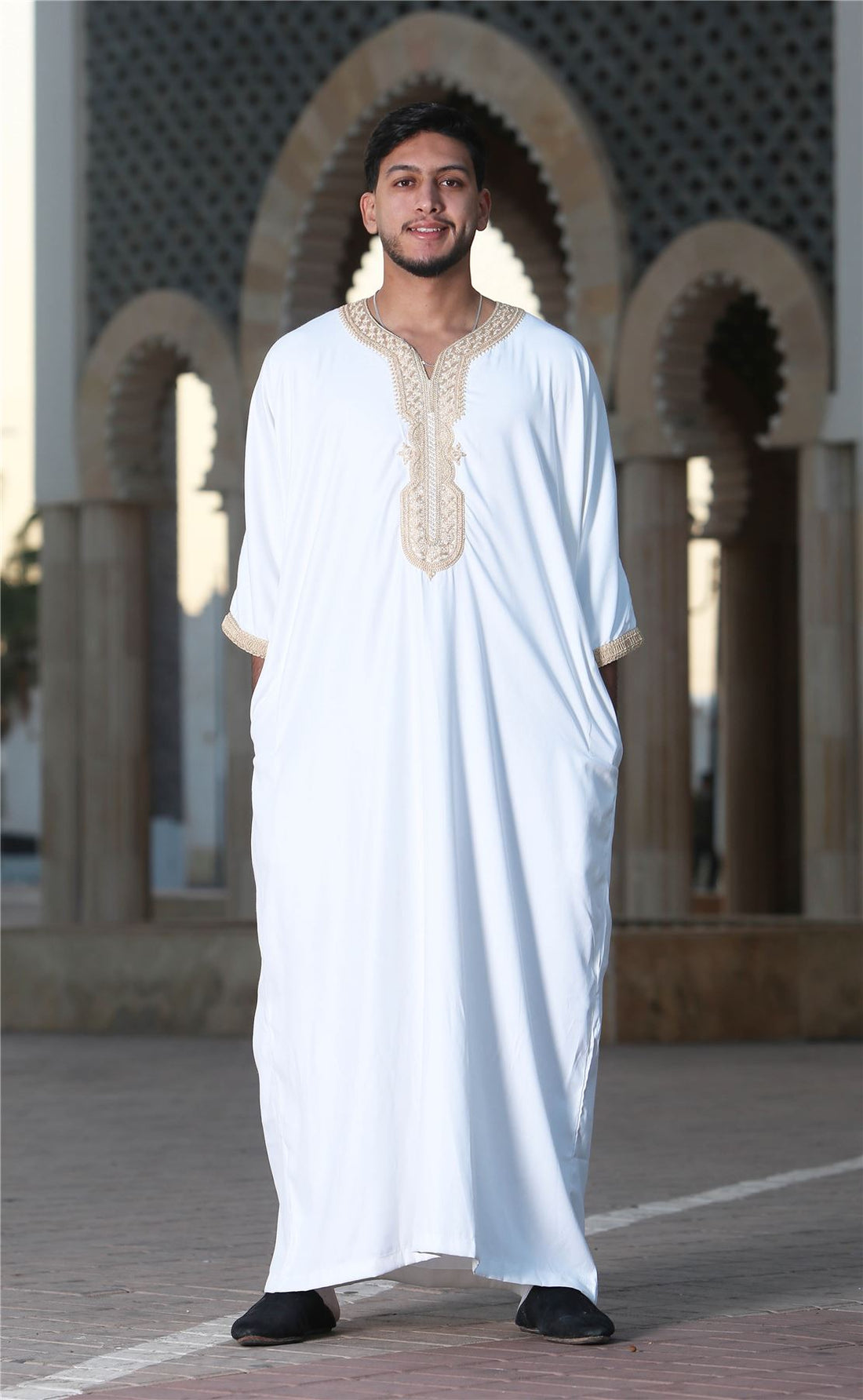 Men's Moroccan Thobe Short Sleeve Gandoura Embroidery Kaftan Jubba