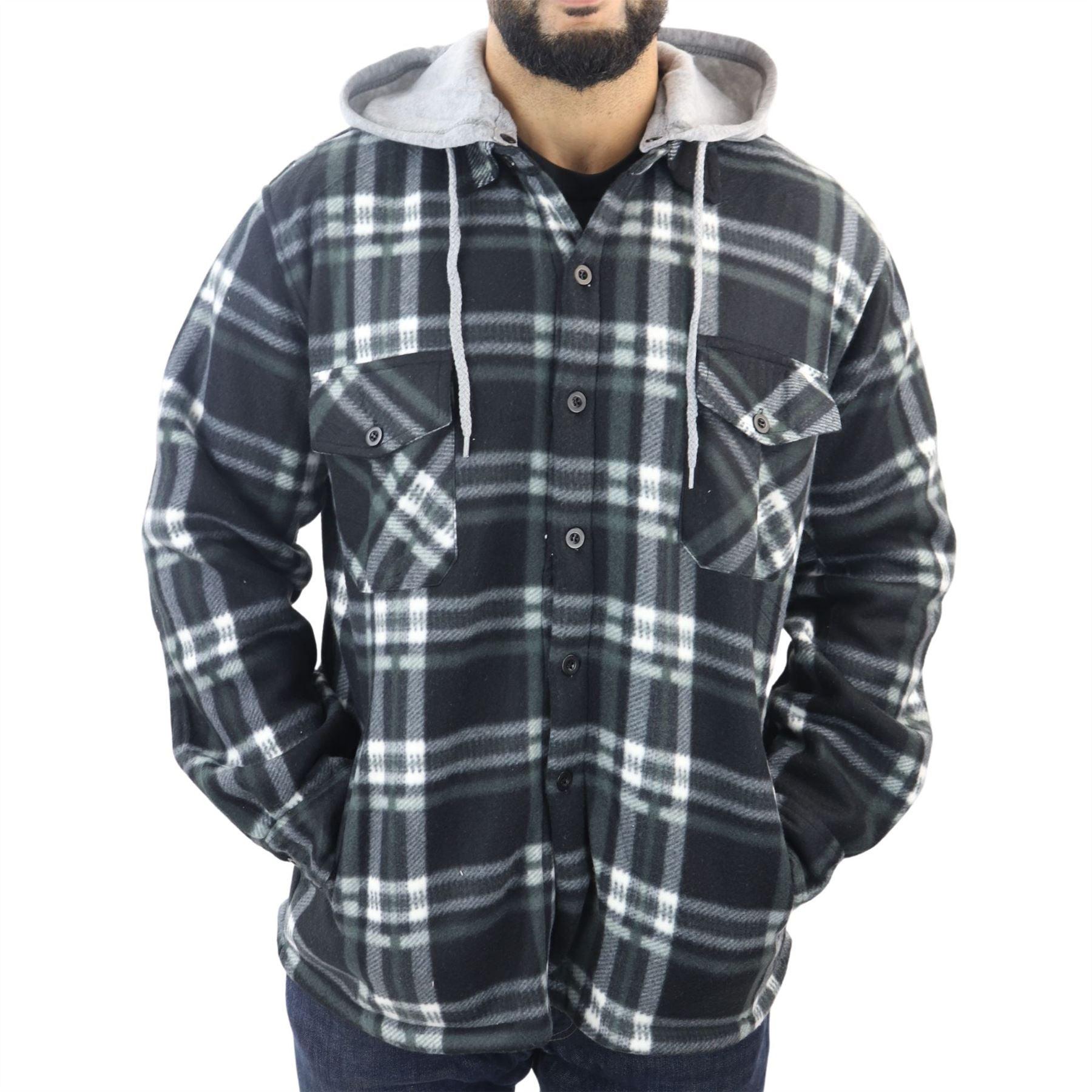 Men's Jumper Thermal Fleece Fur Lined Lumberjack Removable Hooded Buttoned Check Winter Shirt - Knighthood Store