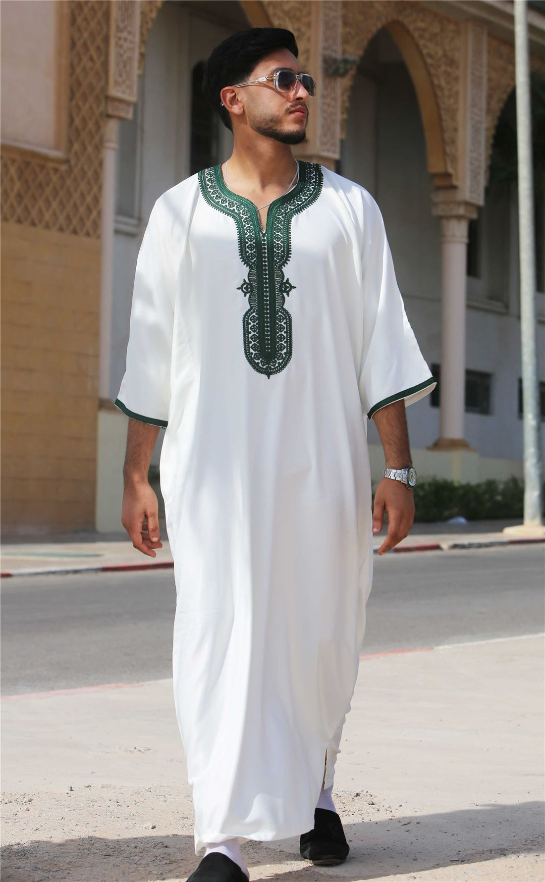 Men's Moroccan Thobe Gandoura Short Sleeve Jubba Islamic Clothing Kaftan Eid Robe Arab Embroidery