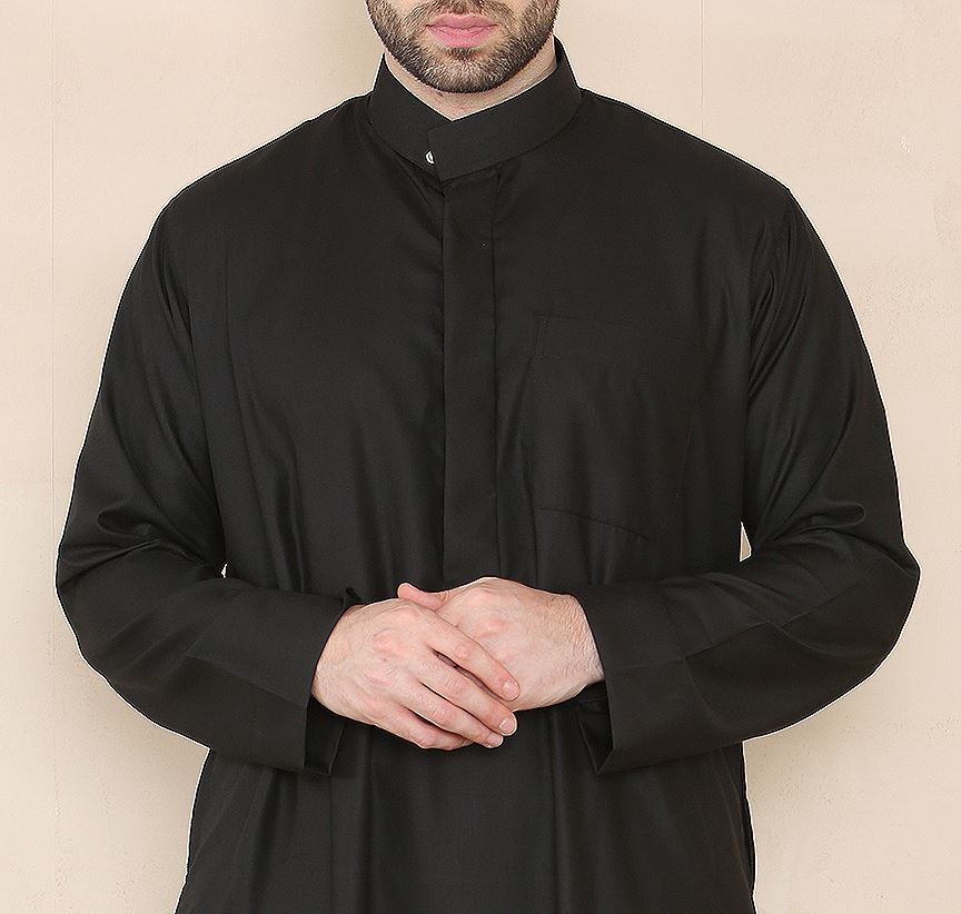 Mens Thobe Jubba Nehru Stand Collar Islamic Clothing Muslim Kaftan Eid Robe Saudi Slim Regular Fit