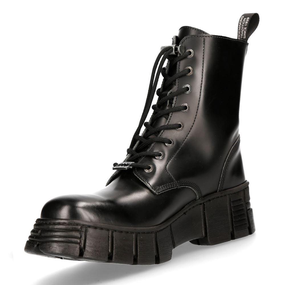 New Rock M-WALL026N-C5 Boots Black Leather Wall Rock Biker Ankle Tower Boots - Knighthood Store