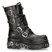 New Rock New Rock 373 S4 Metallic High Boots Black Leather Goth Biker Emo - Knighthood Store