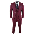 Mens Wine Maroon Check Herringbone Tweed Vintage Tailored Fit 3 Piece Suit Smart - Knighthood Store