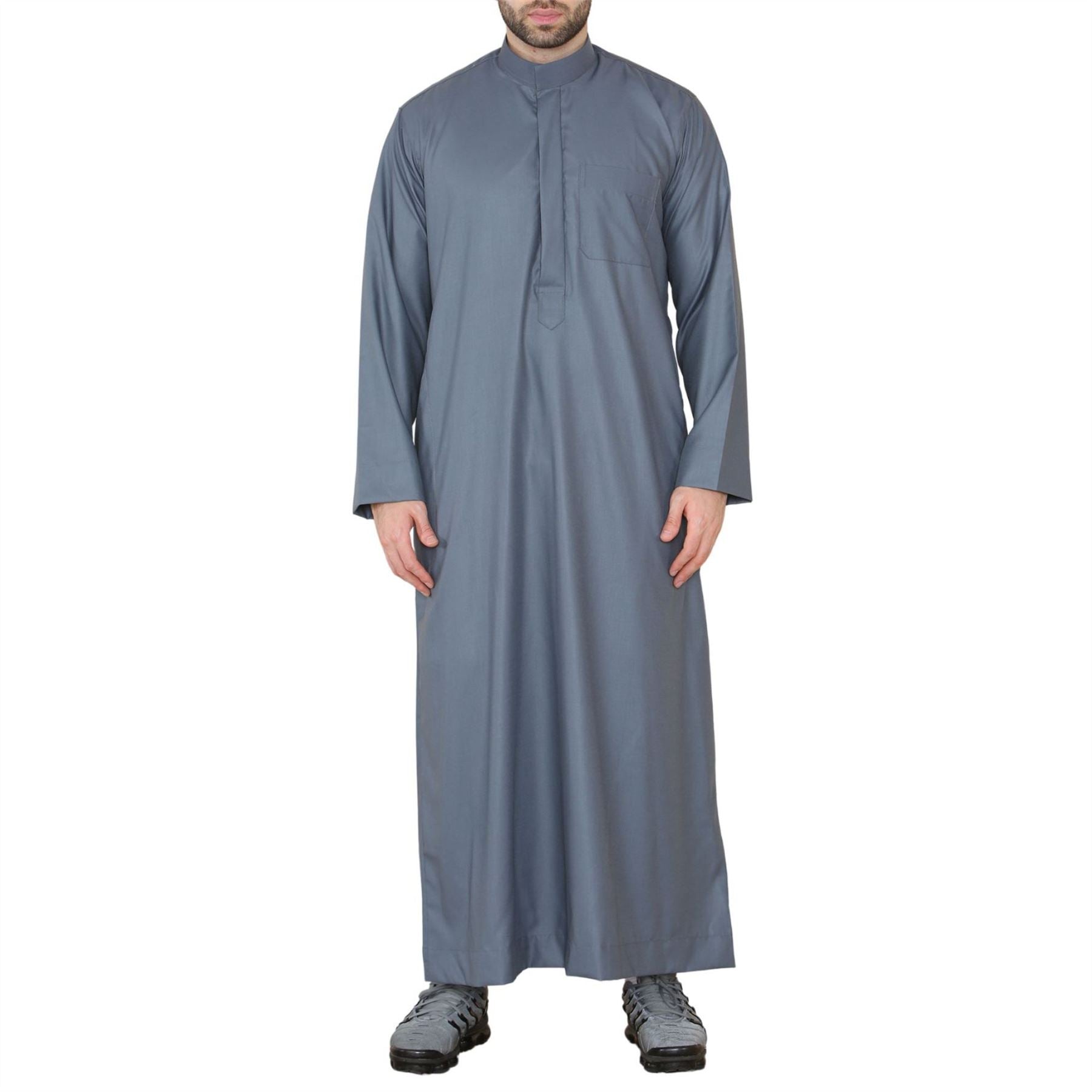 Mens Thobe Jubba Nehru Stand Collar Islamic Clothing Muslim Kaftan Eid Robe Saudi Slim Regular Fit