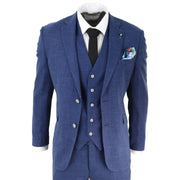Mens 3 Piece Suit Blue Summer Linen Tailored Fit Wedding Prom Classic - Knighthood Store