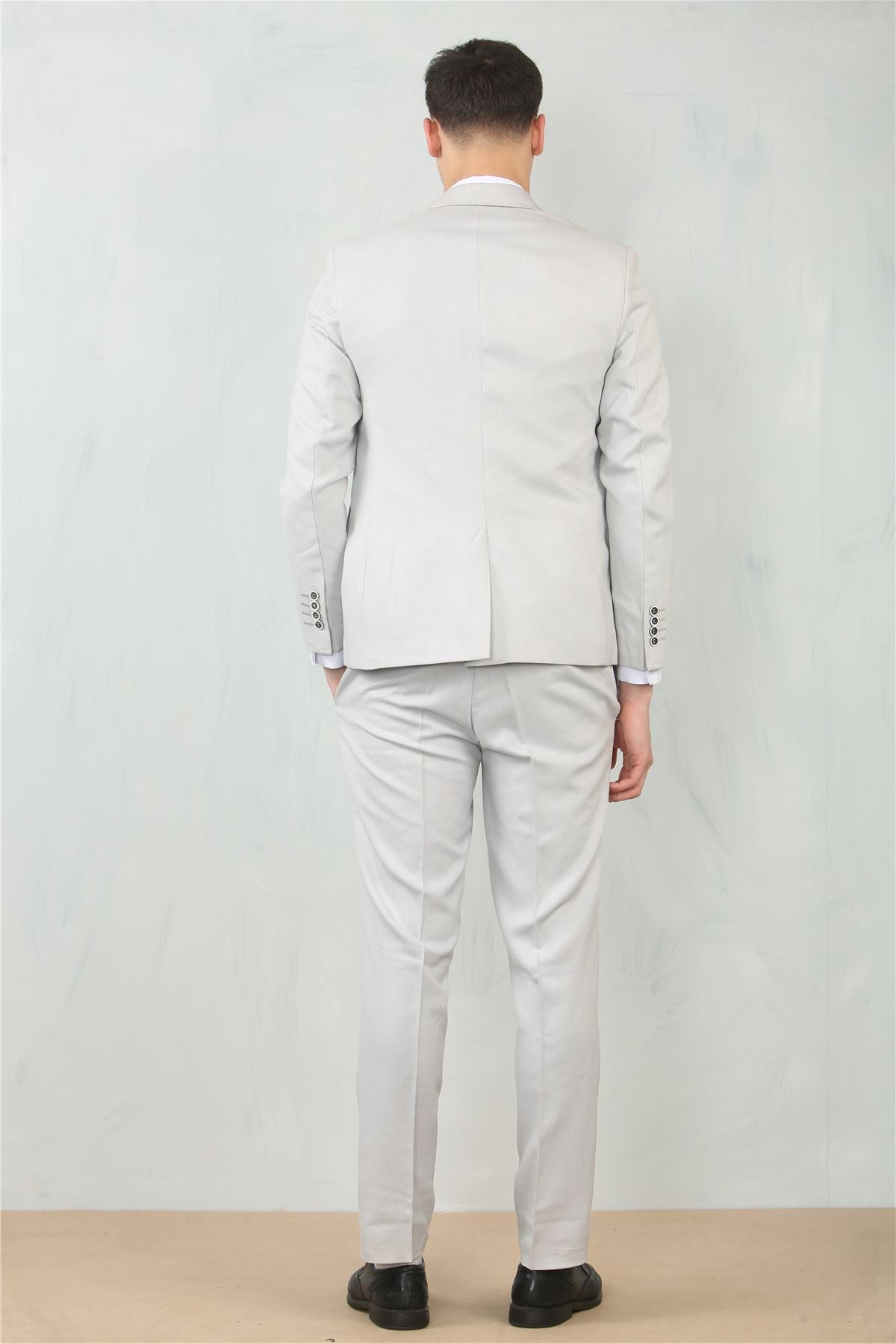 Men's 3 Piece Suit Stone Light Grey Tailored Fit Wedding Classic Prom Formal