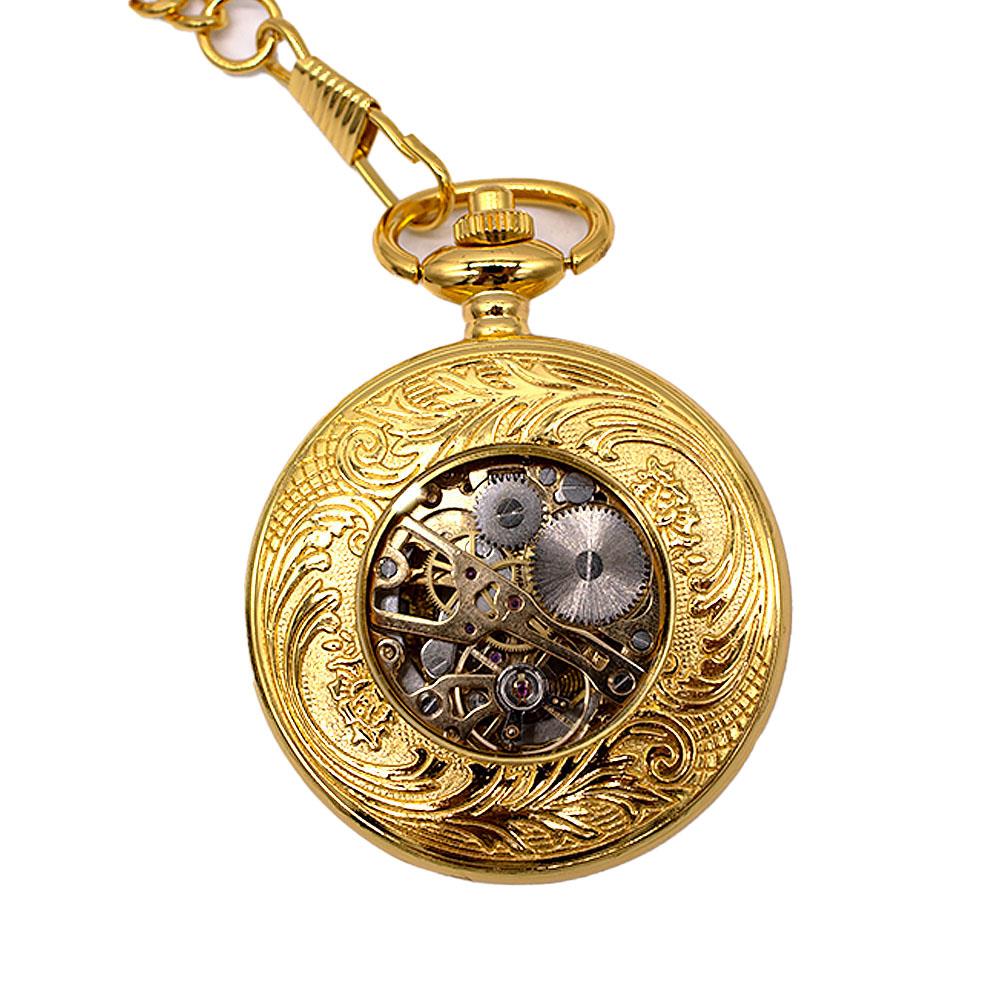 Mechanical Skeleton Half Hunter Antique Brass Pocket Watch