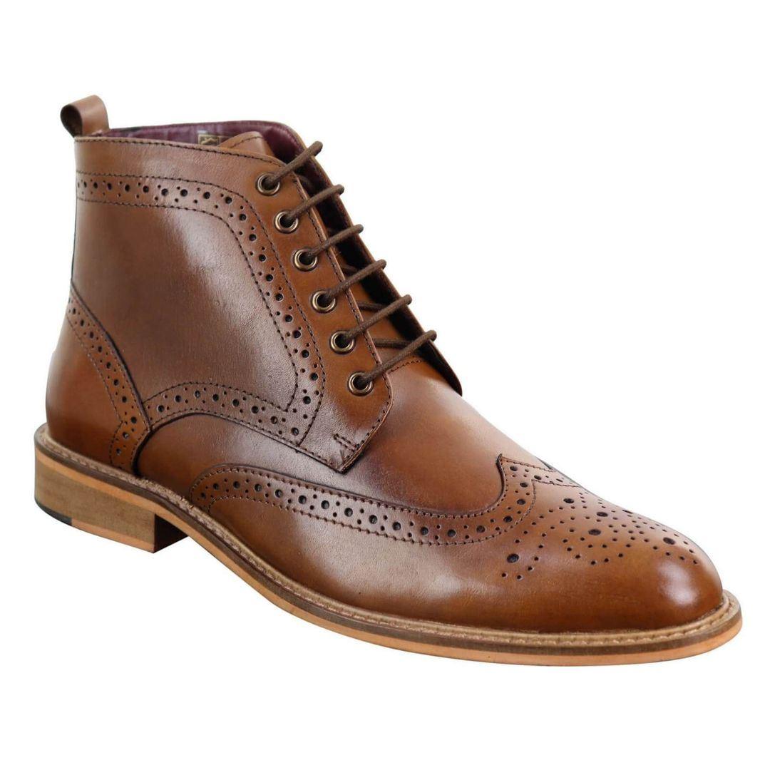 Mens Smart Casual Brouge Ankle Boots Shoes Laced Leather Peaky Blinders 1920s - Knighthood Store