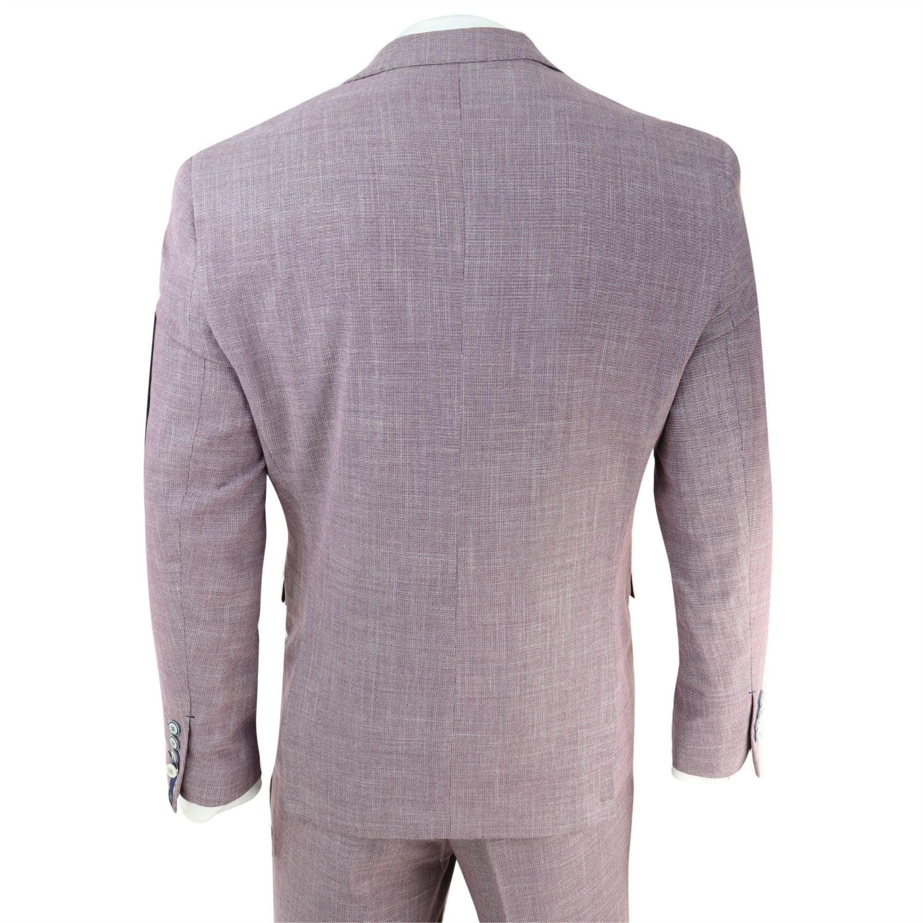 Mens 3 Piece Suit Blush Pink Summer Linen Tailored Fit Wedding Prom Classic - Knighthood Store