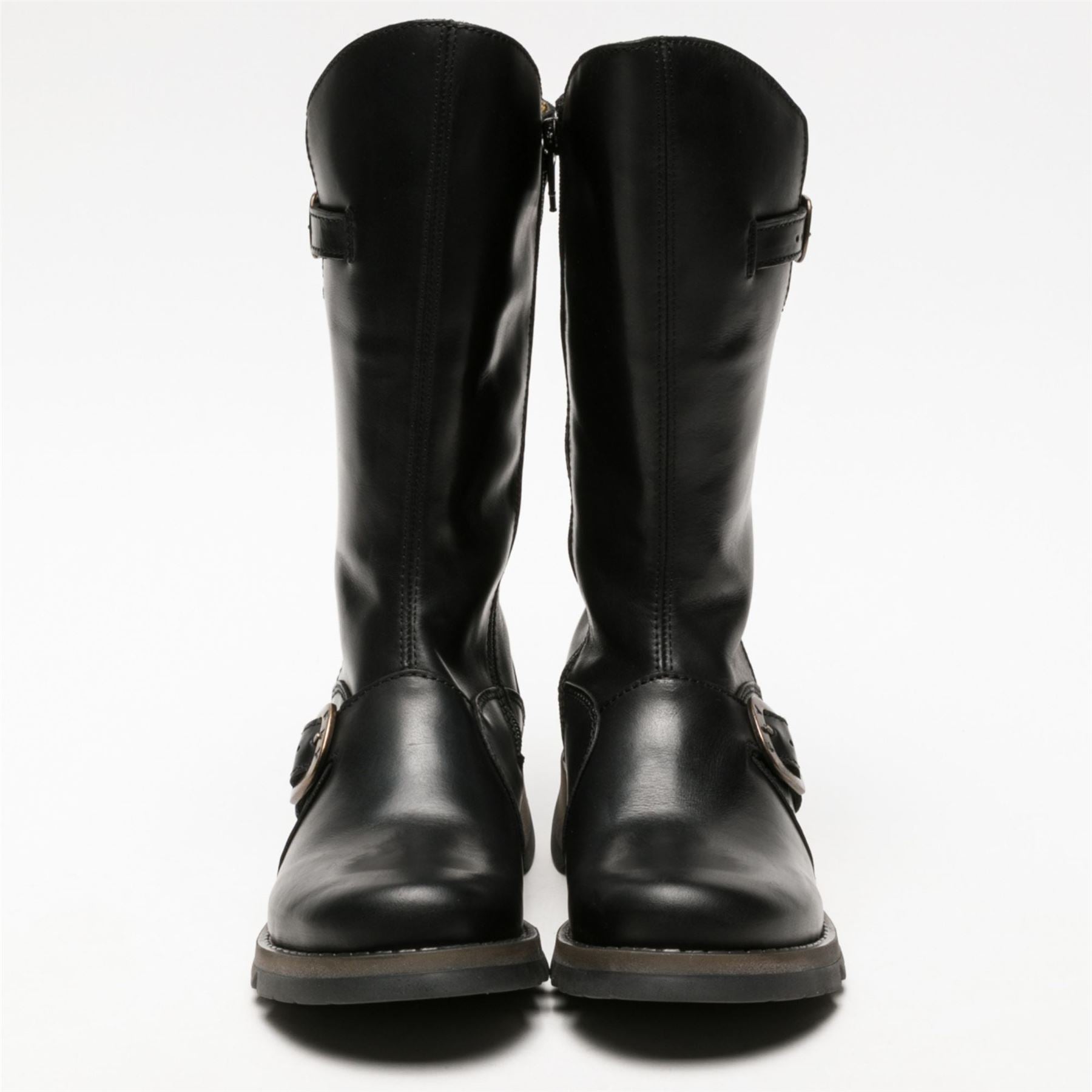 MES2913 - Women's Wedge Heel Buckle Mid Calf Leather Boots