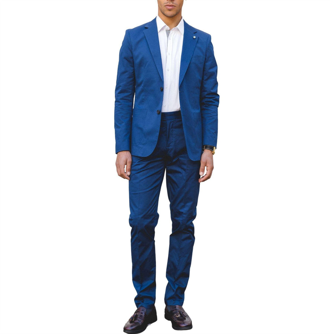 Mens 2 Piece Summer Suit Blue Office Wedding Smart Casual Classic Italian Tailored Fit - Knighthood Store