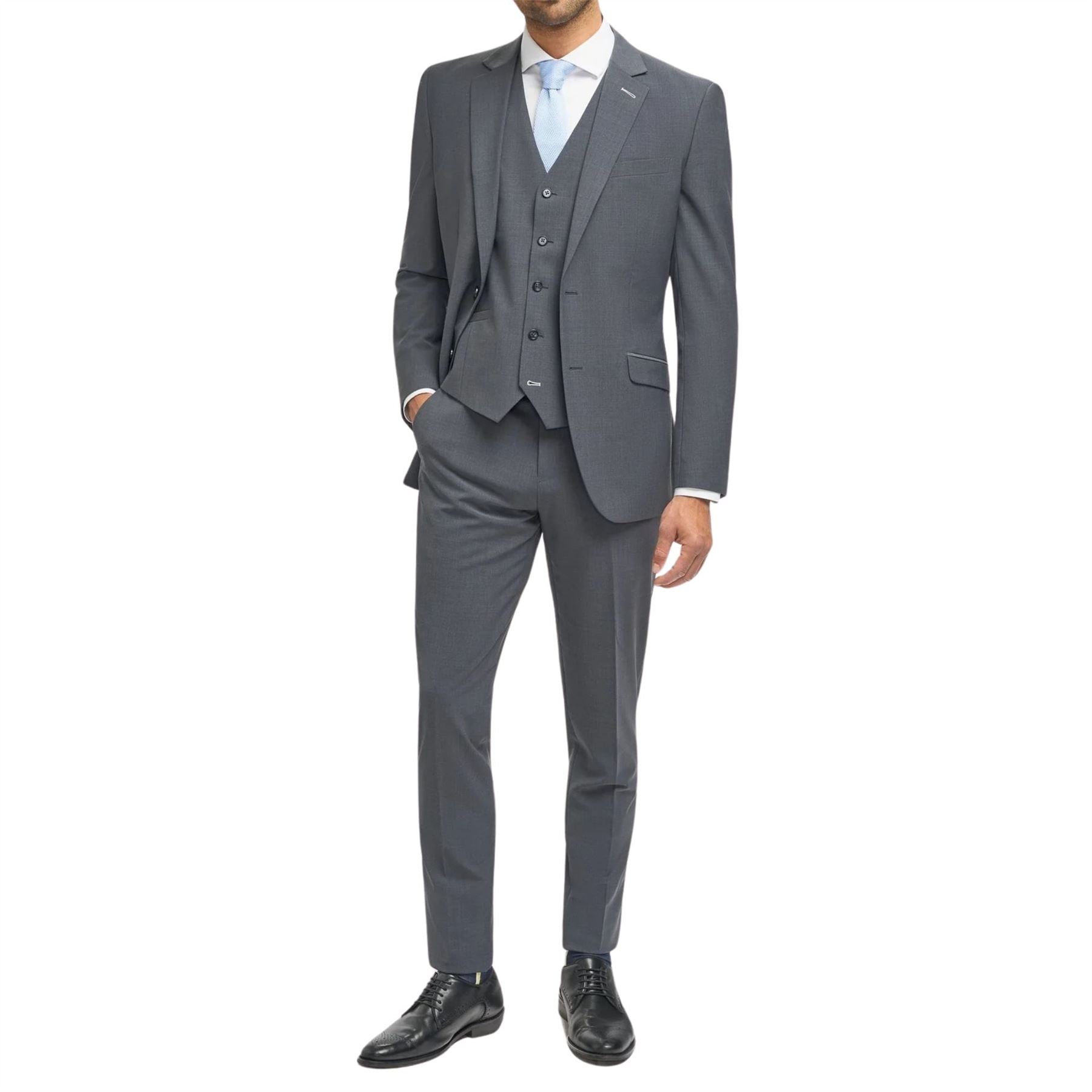 Men's Suit Charcoal 3 Piece Tailored Fit Formal Wedding Dress