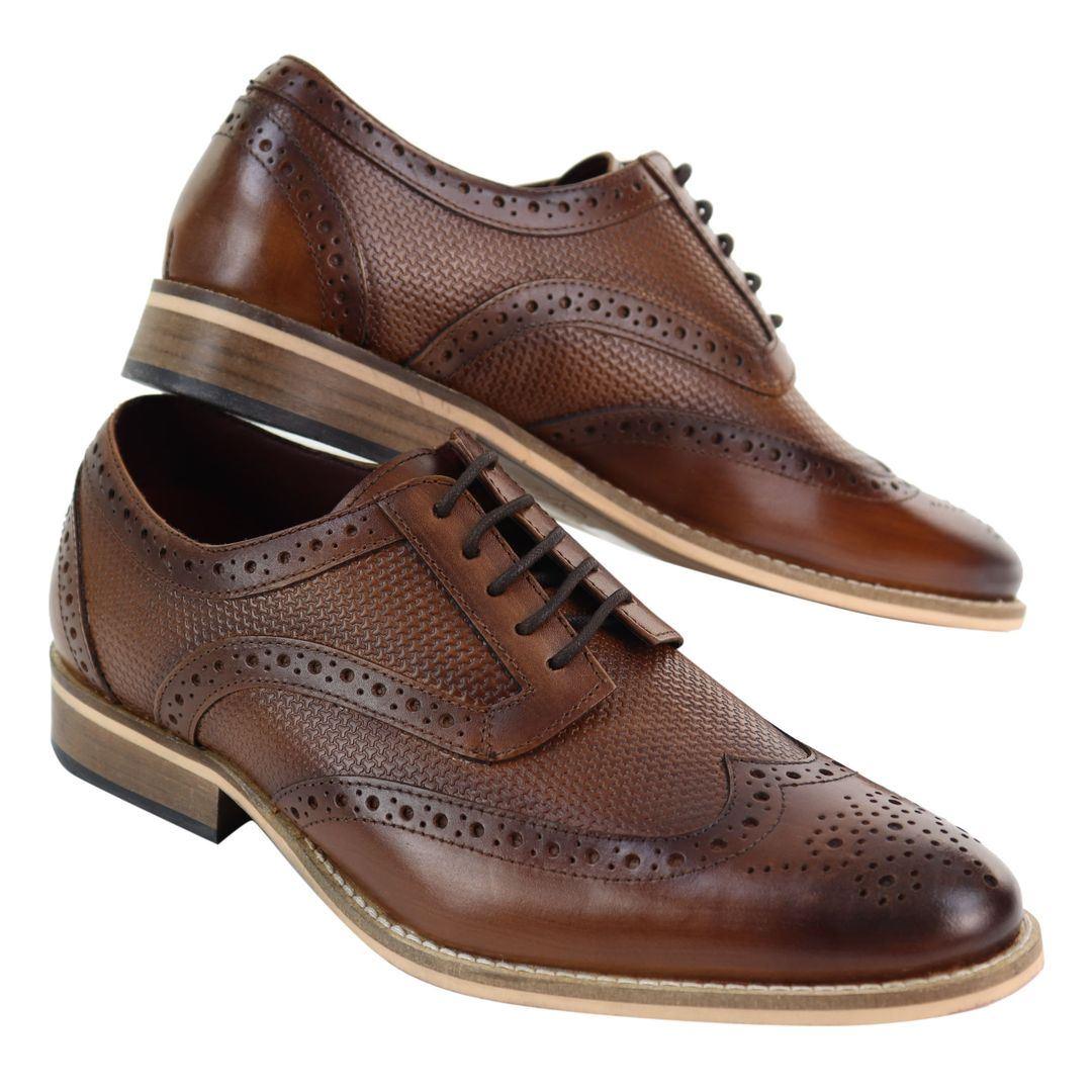 Mens Leather Brogue Shoes Oxford Laced 1920s Gatsby Brown Black Peaky Blinders - Knighthood Store