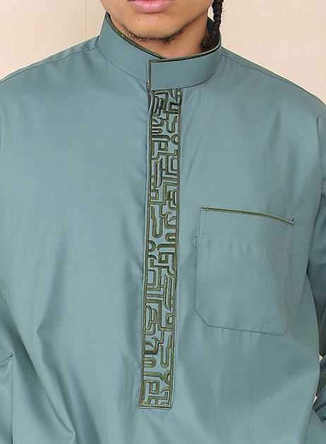 Mens Thobe Jubba Nehru Stand Collar Islamic Clothing Muslim Cotton Kaftan Embroidery Eid Robe Saudi