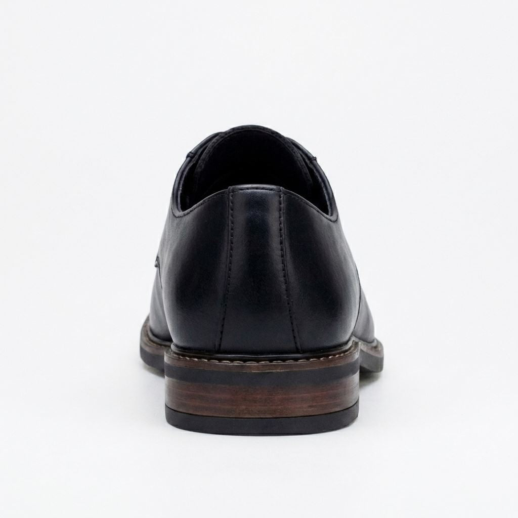 Tanner - Men’s Black Leather Plain Toe Derby Lace-Up Shoes