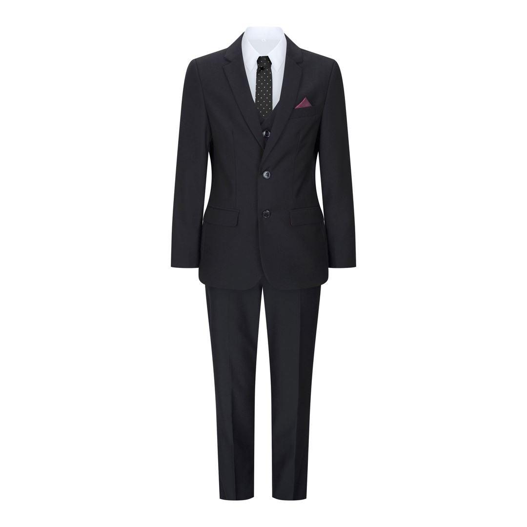 Boys 3 Piece Black Tailored Fit Complete Suit Classic Wedding Mourning Funeral - Knighthood Store