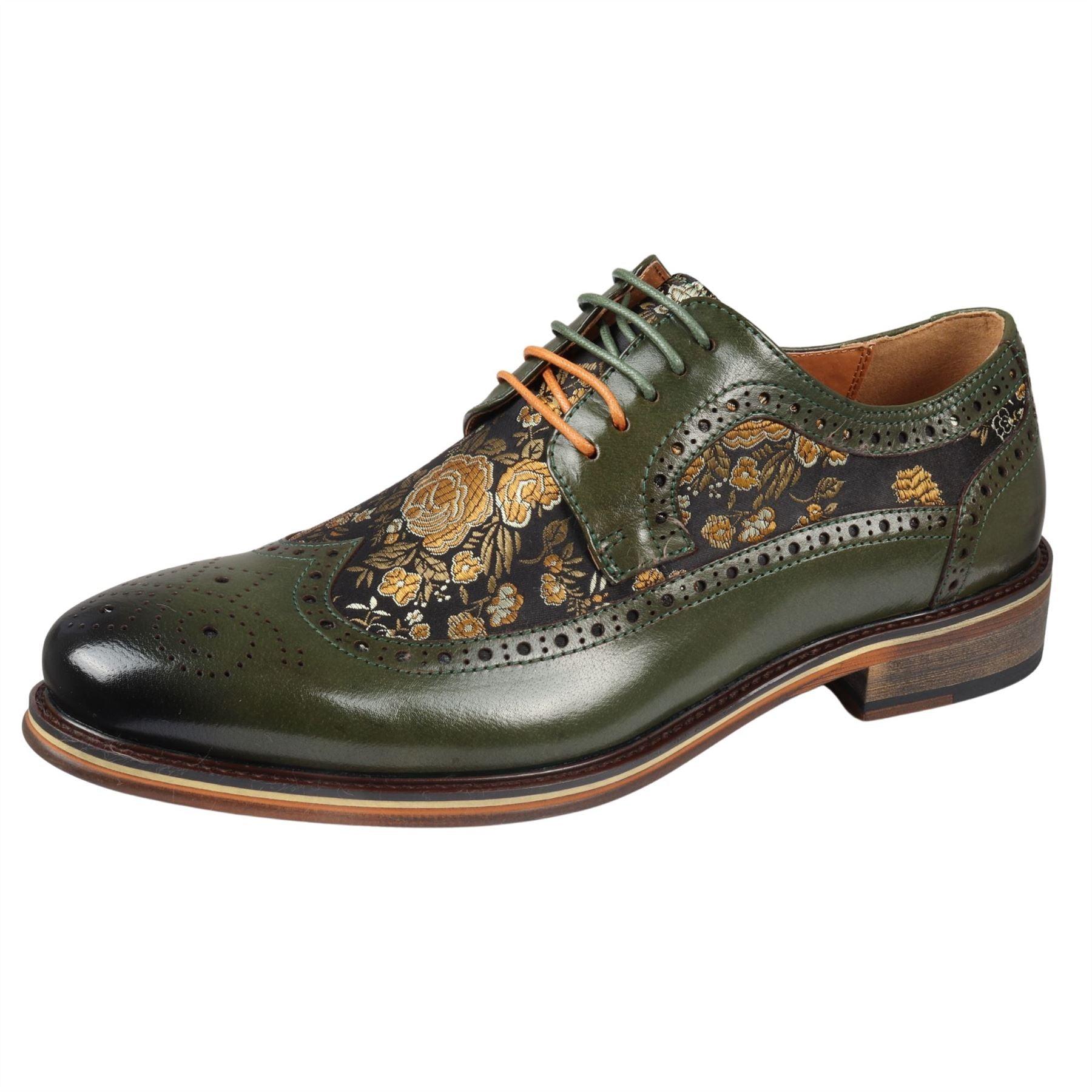 Men's Shoes Floral Print Leather Oxford Brogue Lace Up Formal Dress Shoe - Knighthood Store