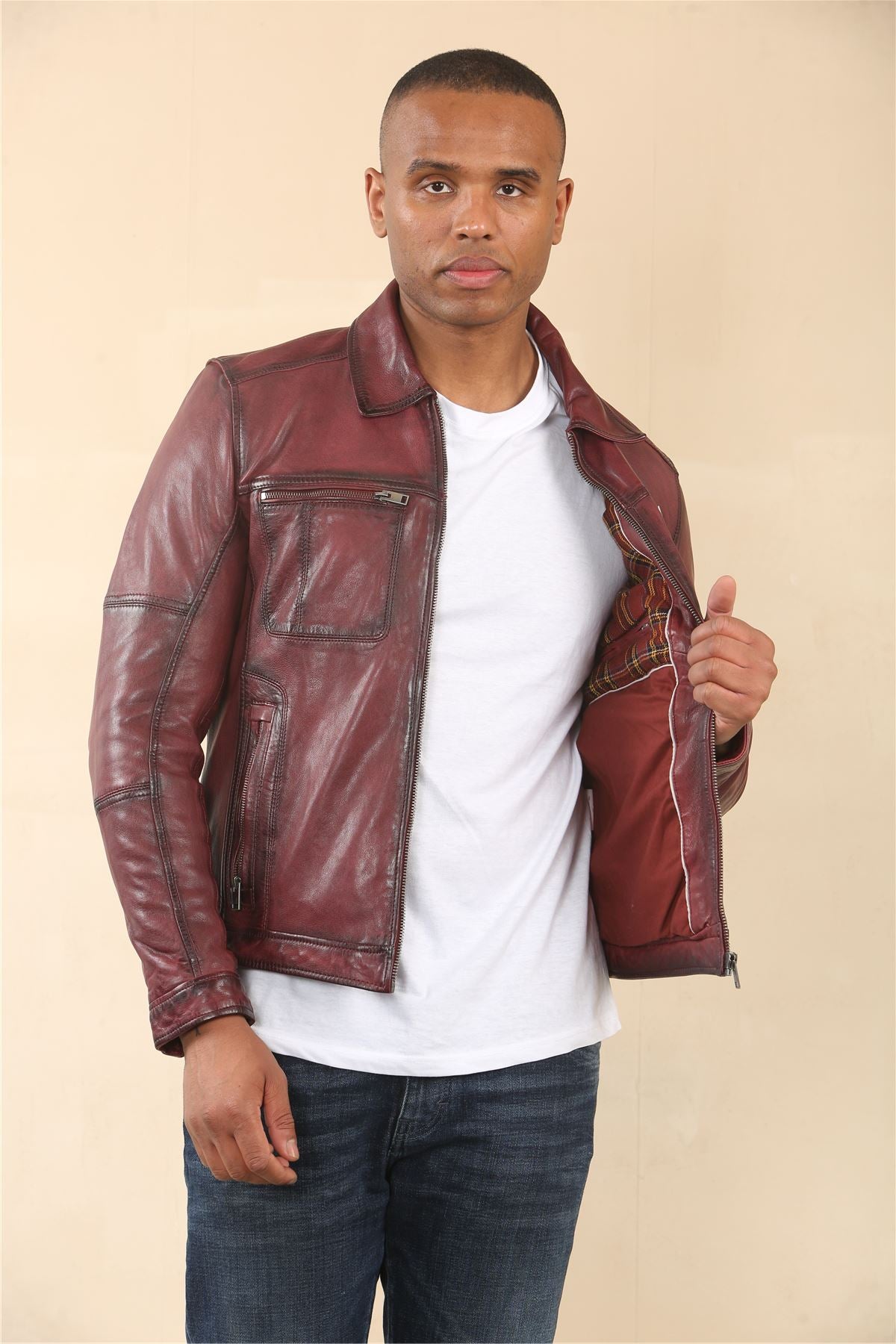 Men's Classic Collar Leather Biker Jacket