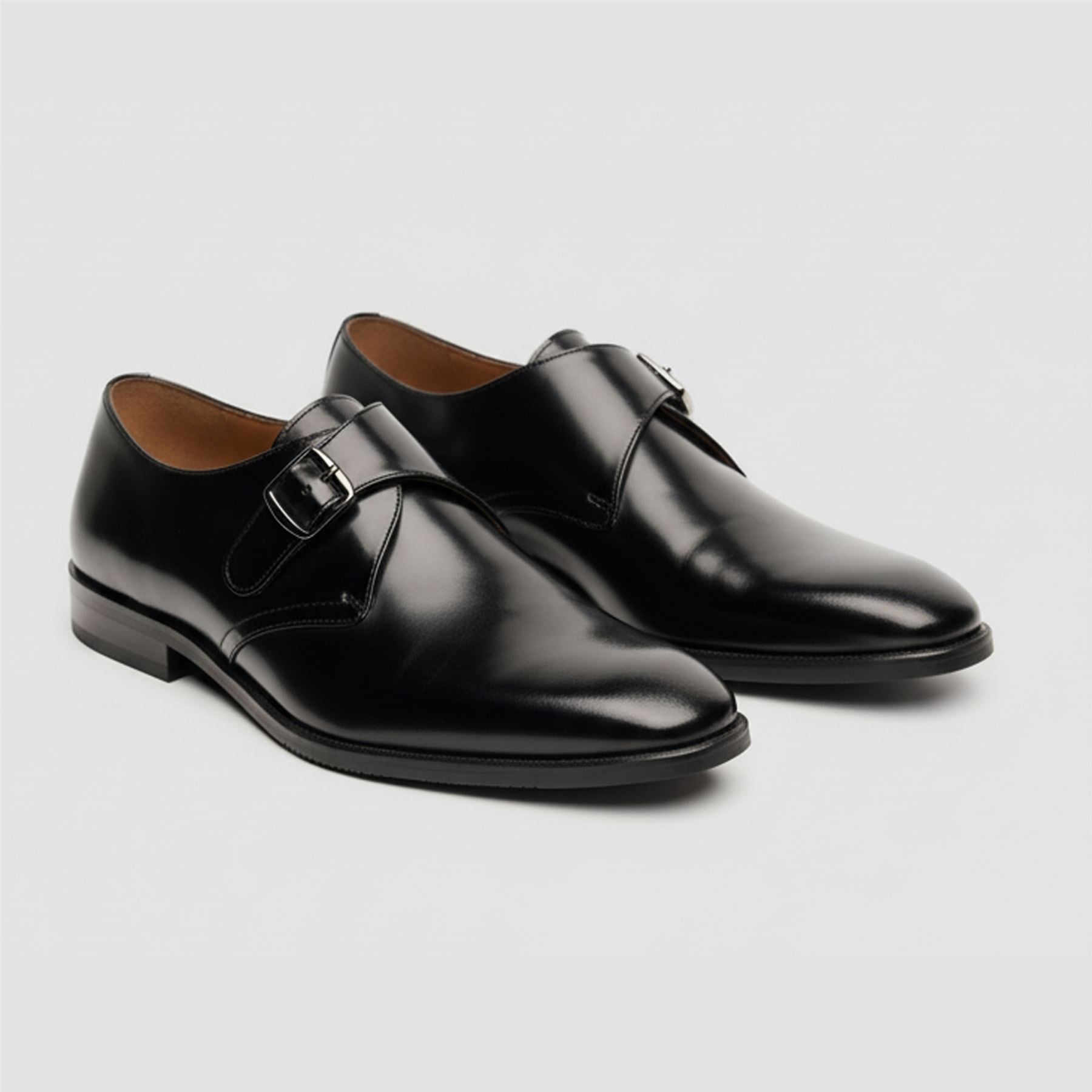 Romero - Men's Black Single Monk Strap Polished Shoes