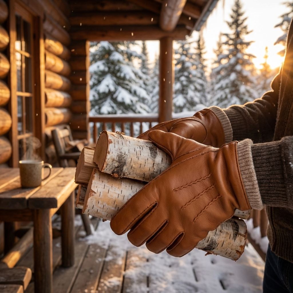 Men’s Genuine Leather Wool Lined Ribbed Knit Cuff Gloves