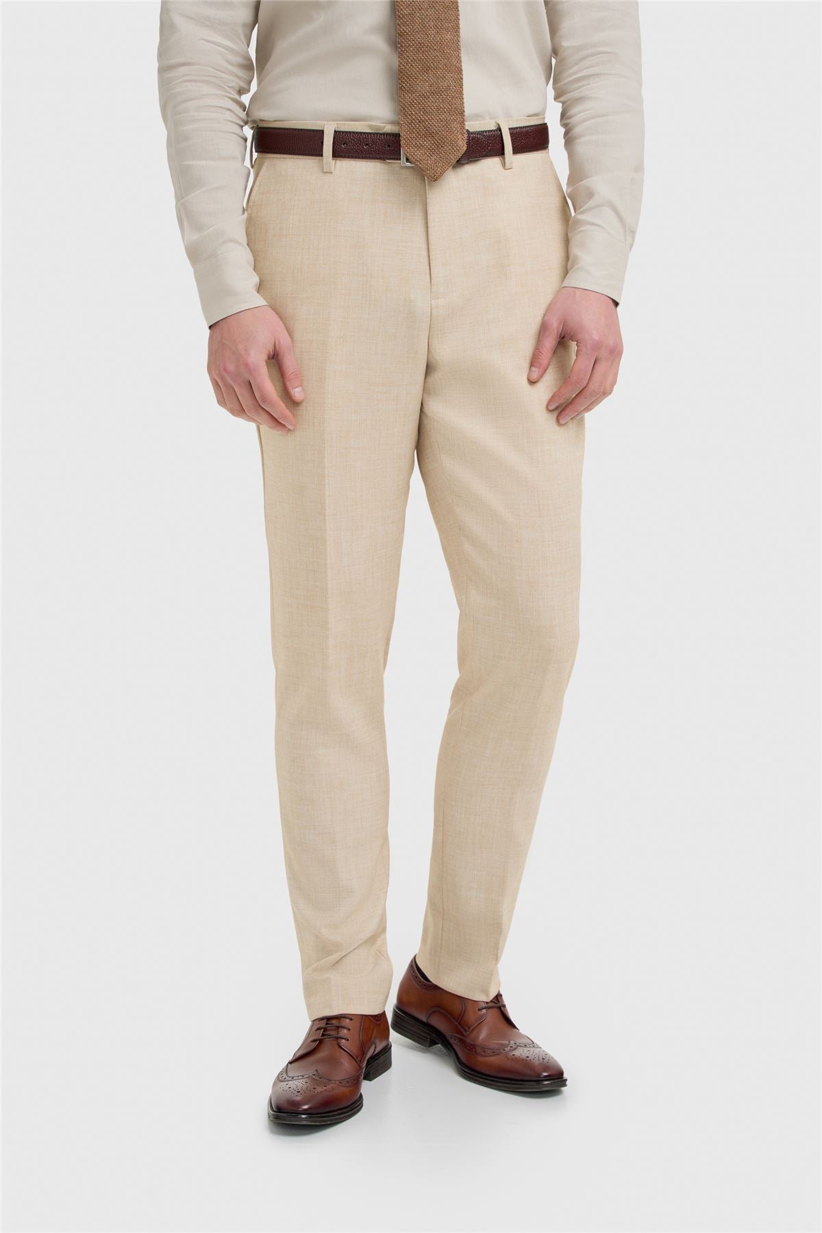 Malibu - Men's Beige 3 Piece Textured Suit