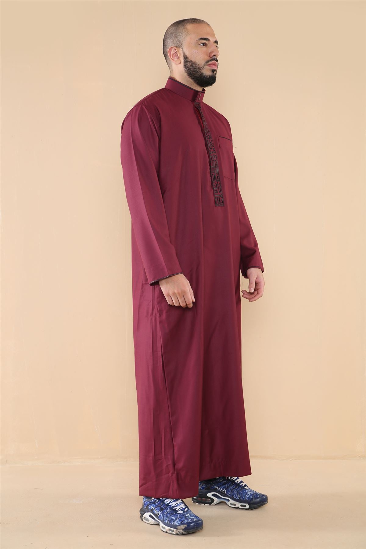 Mens Thobe Jubba Nehru Stand Collar Islamic Clothing Muslim Cotton Kaftan Embroidery Eid Robe Saudi