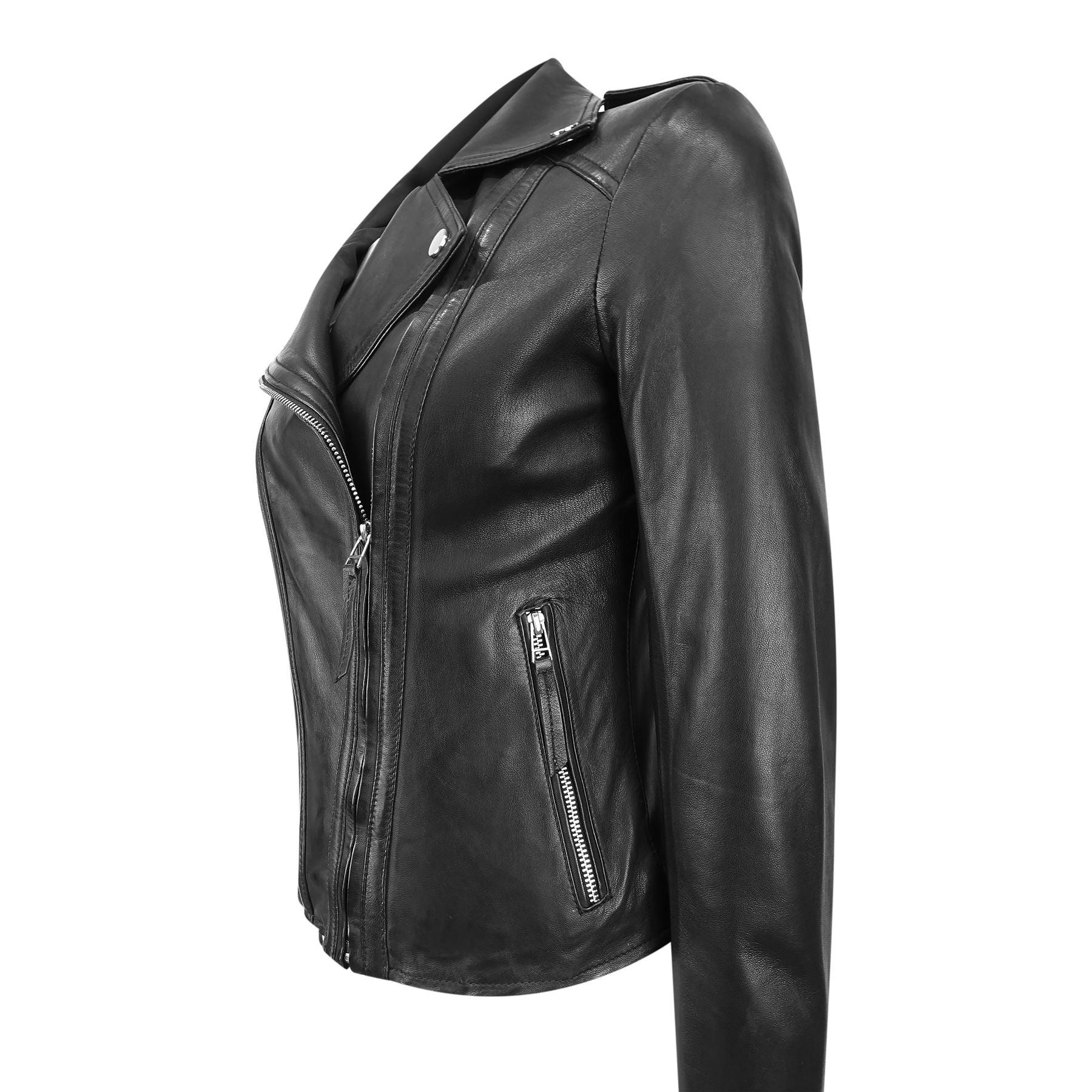 Ladies Leather Jacket Classic Biker Style Black REAL Leather Womens Jacket - Knighthood Store