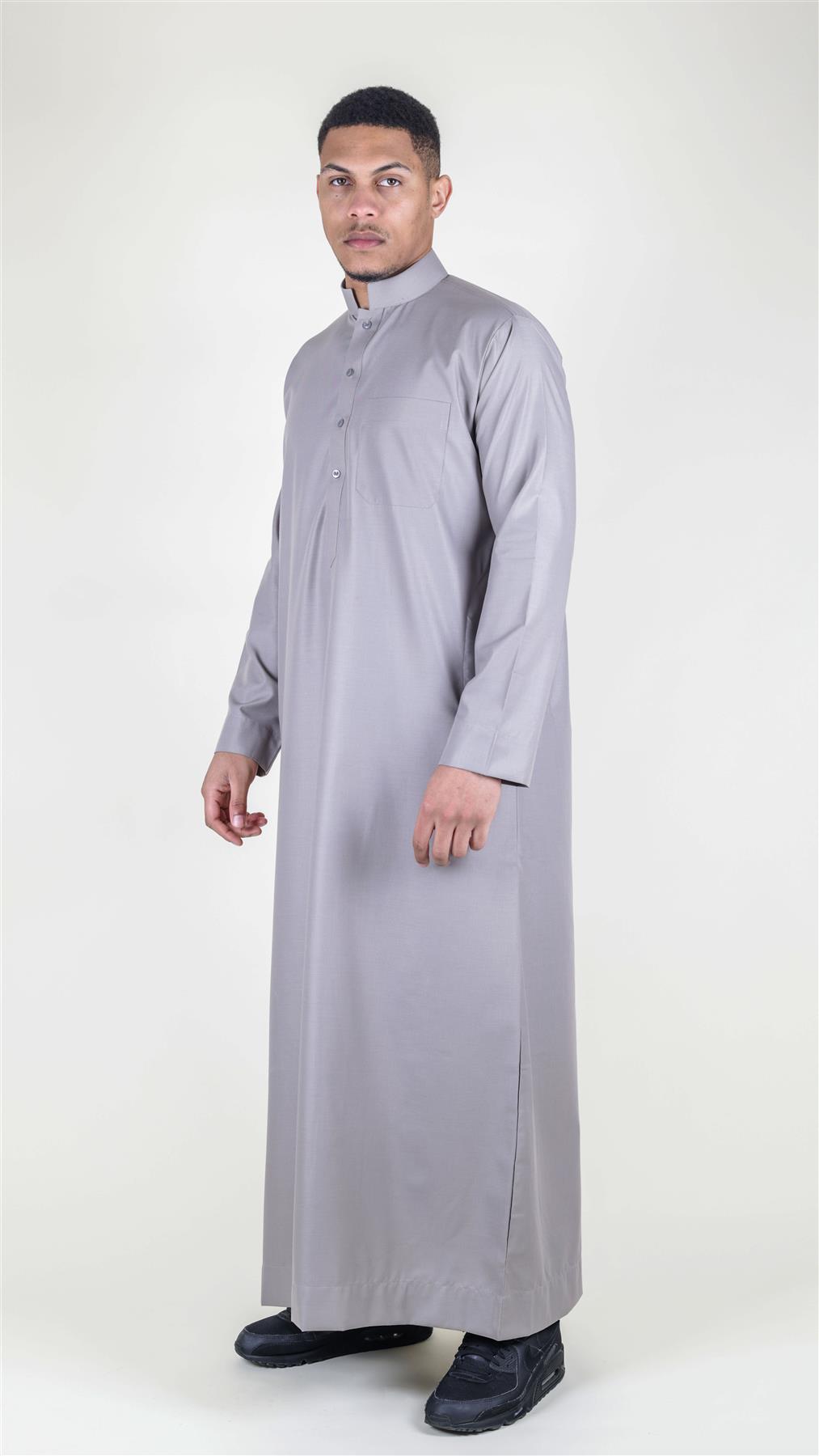 Mens Thobe Jubba Nehru Stand Collar Islamic Clothing Muslim Cotton Kaftan Dress Robe Saudi