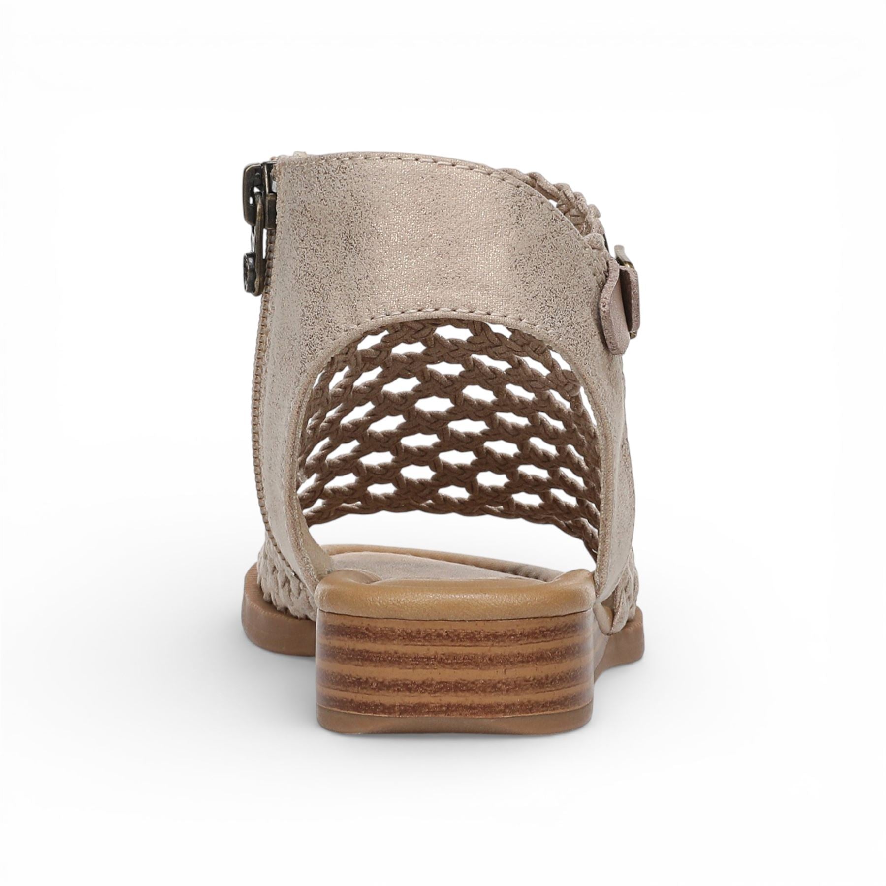 Anuella - Women's Golden Beige Weave Micro Wedge Sandals