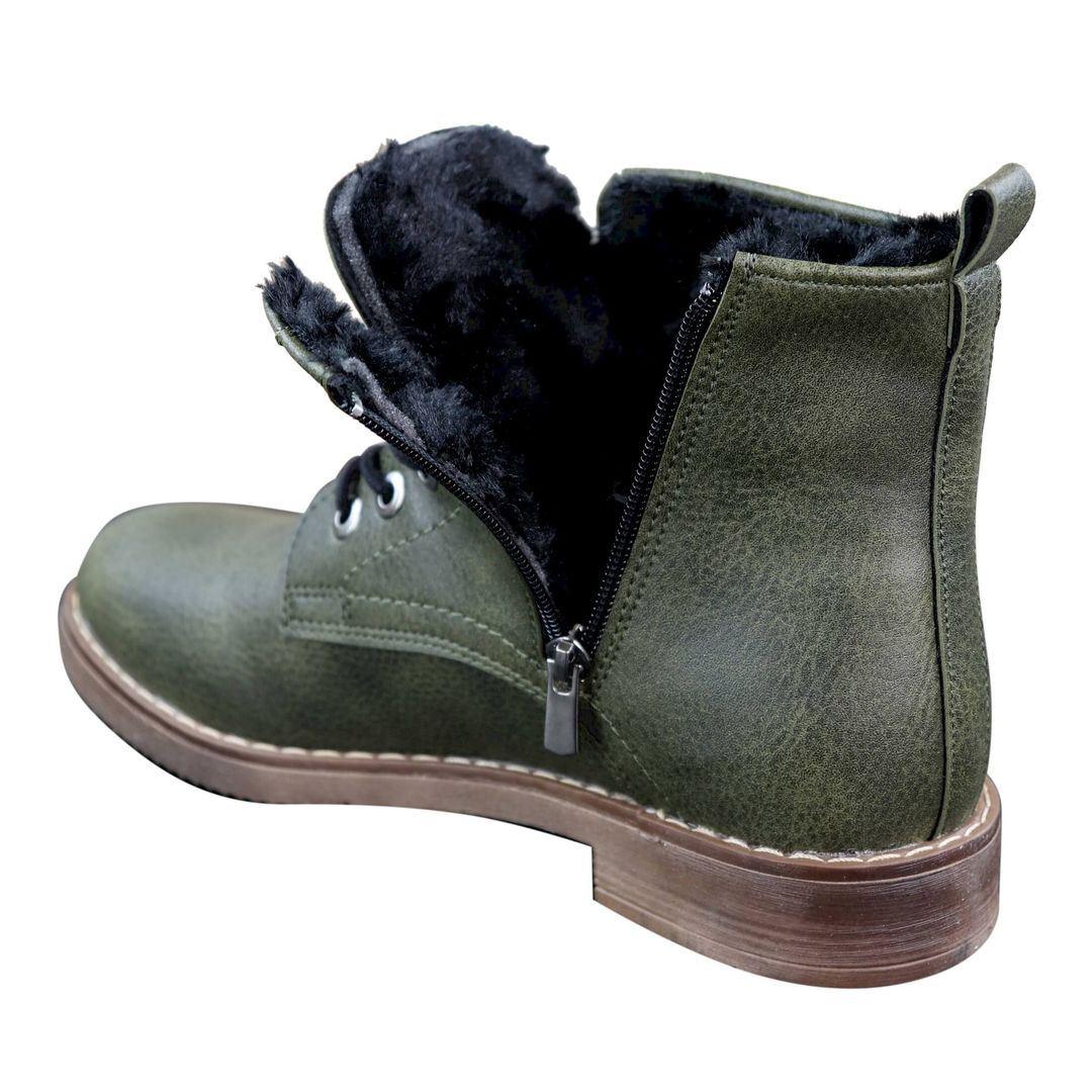 Mens Laced Zip Ankle Boots Fur Fleece Lined Warm Casual Hiking Combat Military - Knighthood Store