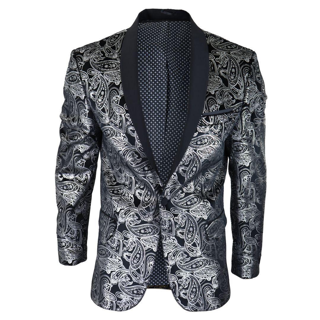 Mens Velvet Paisley Floral Blazer Black Gold Silver Tuxedo Jacket Dinner Suit Tux - Knighthood Store