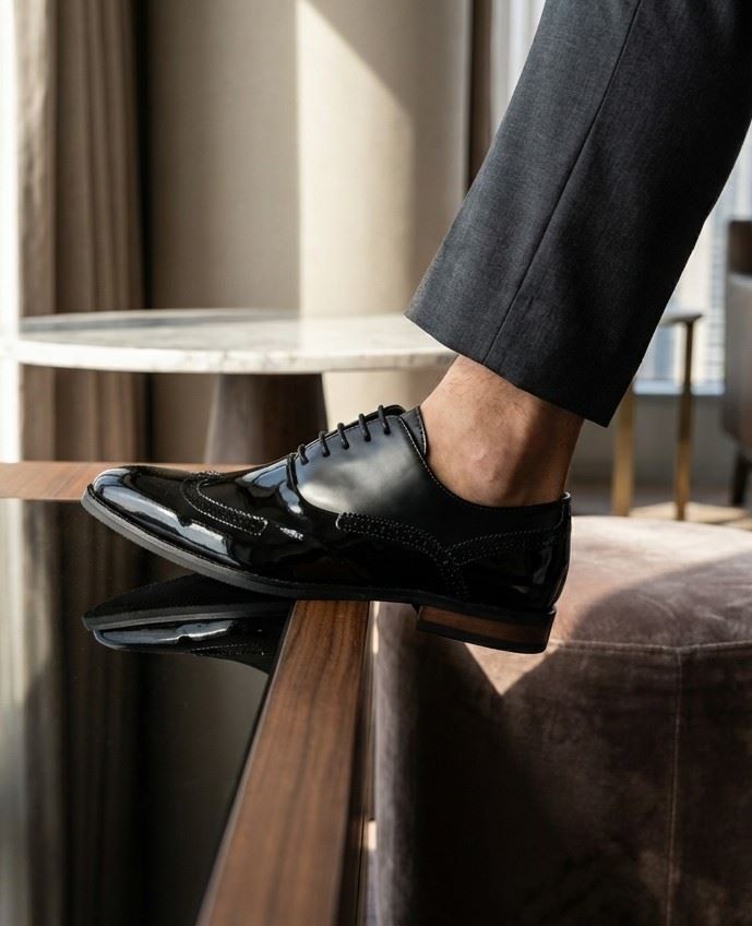 Men's Patent PU Leather Wingtip Oxford Dress Shoes