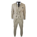 Mens 3 Piece Suit Prince Of Wales Check Cream Beige Tailored Fit Vintage Wedding - Knighthood Store