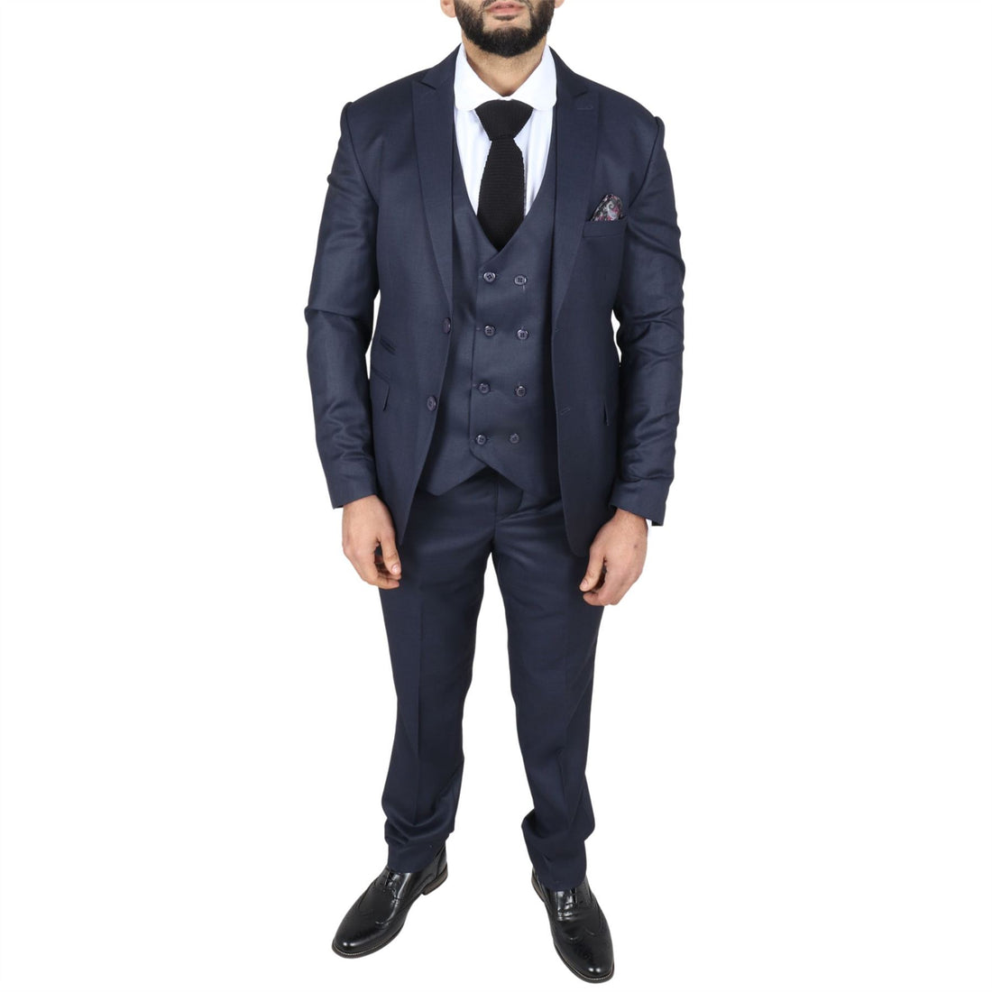 Men's Navy Suit Double Breasted 3 Piece Formal Dress