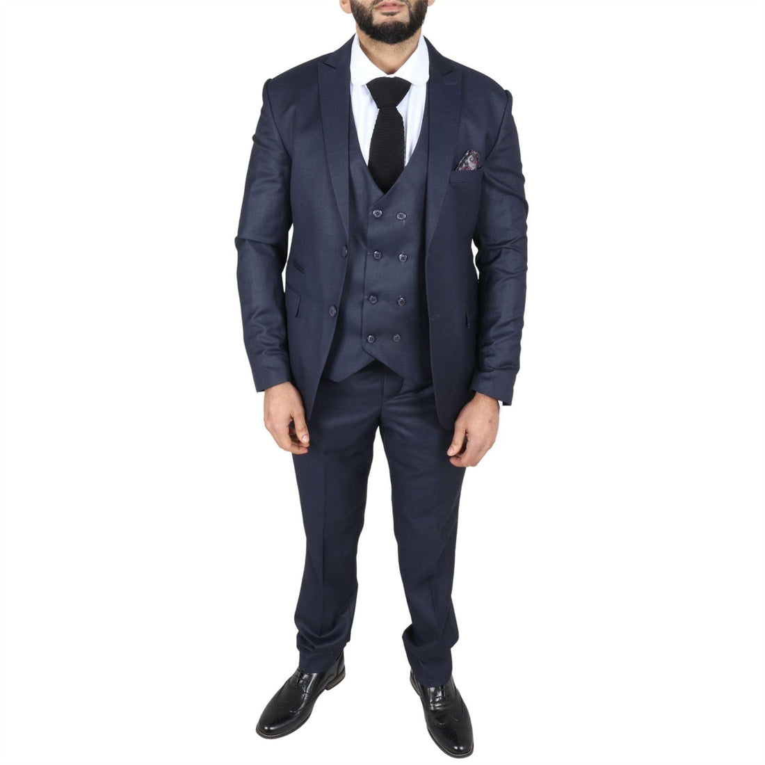 Men's Navy Suit Double Breasted 3 Piece Formal Dress - Knighthood Store