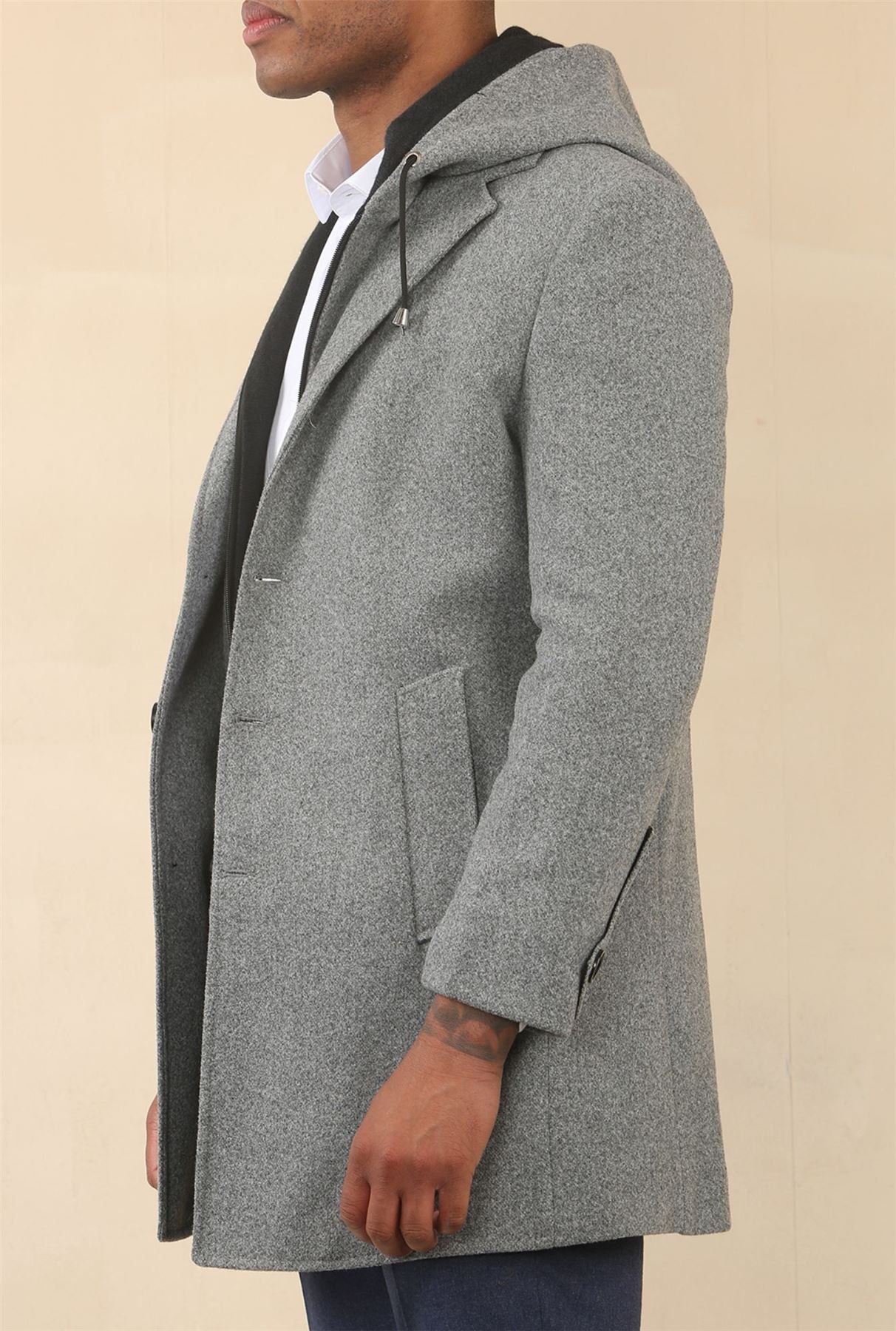 Men's Hooded Wool Blend Classic Overcoat