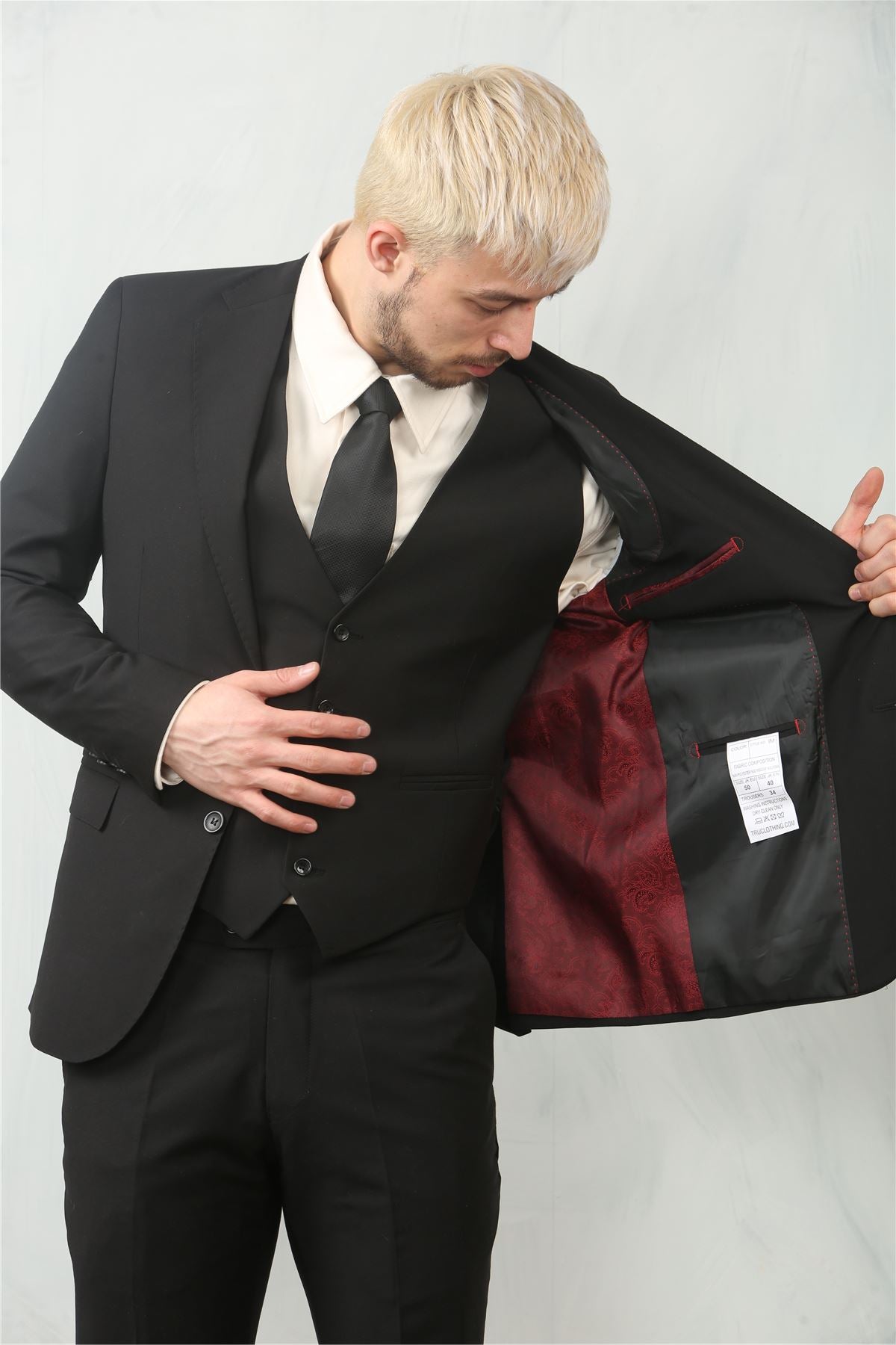 IM30 - Men's Black 3 Piece Stitch Lapel Formal Suit