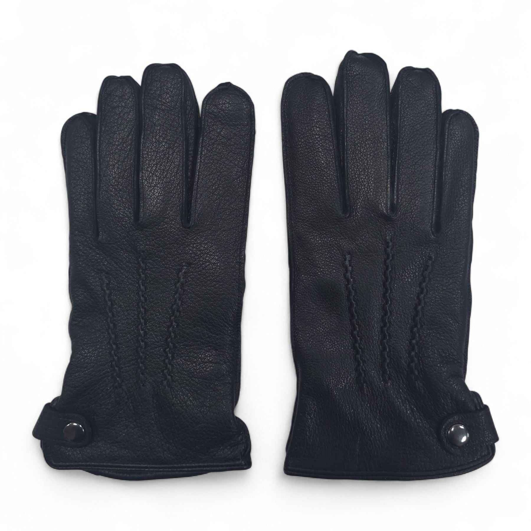 Men’s Leather Wool Lined Snap Button Closure Winter Gloves